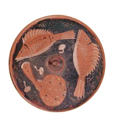Teller mit Fischdekor, aus Vulci